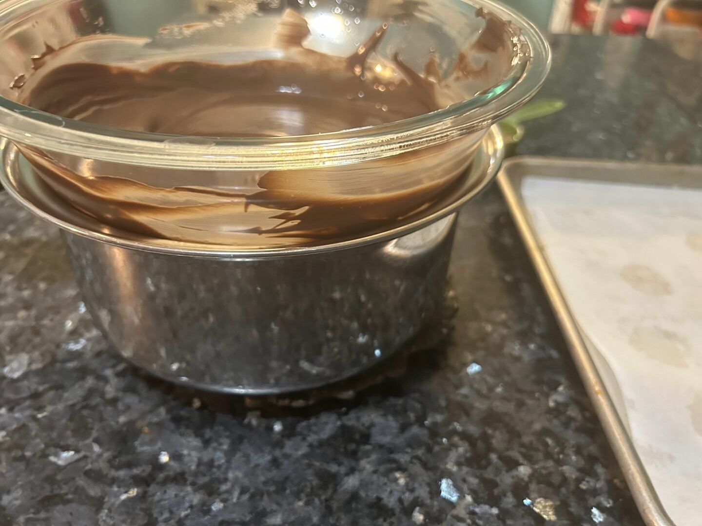 melted chocolate in double boiler