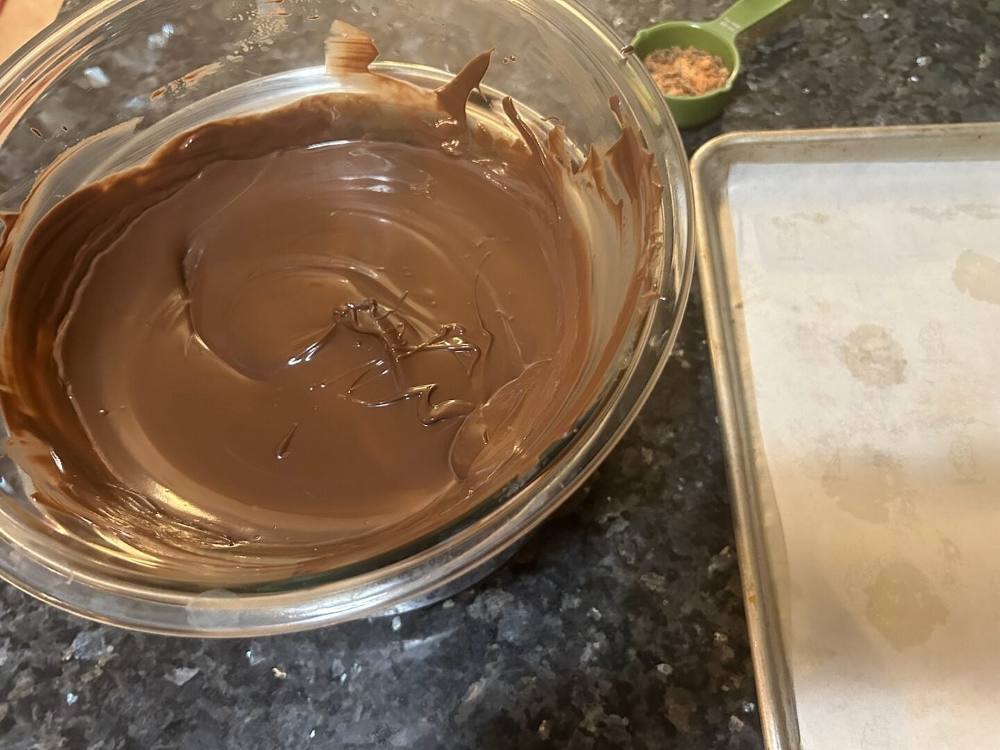 melted chocolate in double boiler