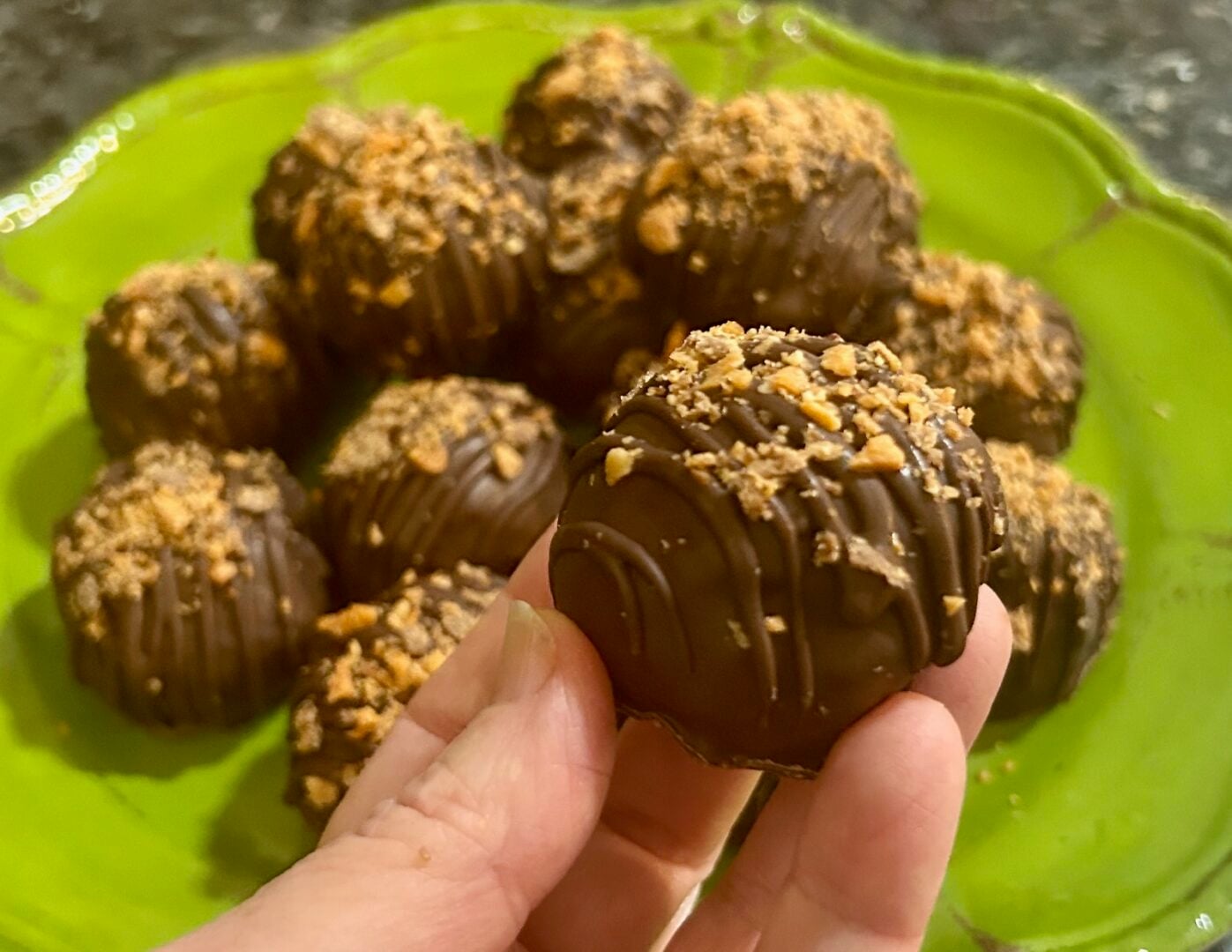 Chocolate covered butterfinger truffles, ready to eat