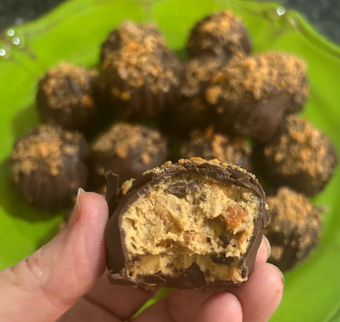 interior view of Chocolate covered butterfinger truffles