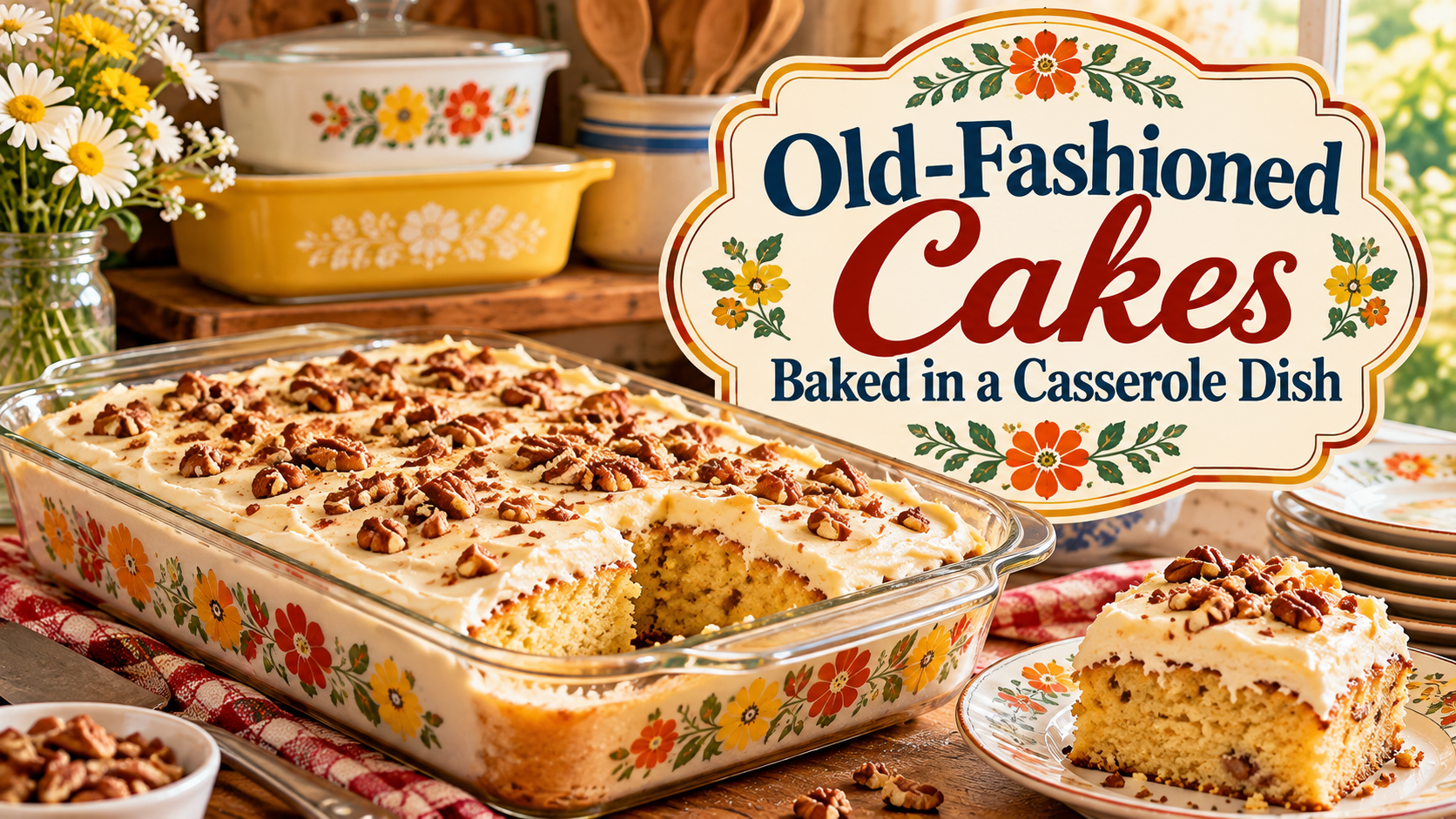 old fashioned cakes in pyrex dish
