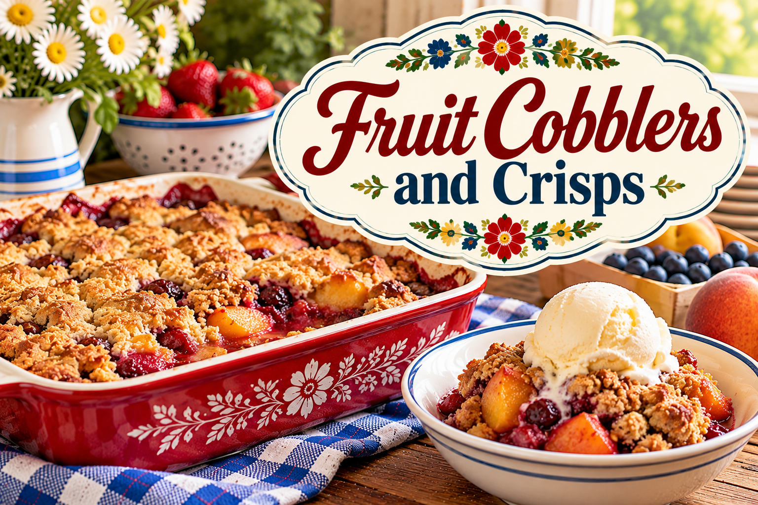 fruit cobbler and crisps in pyrex