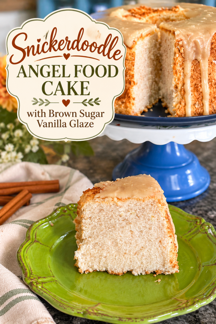 Snickerdoodle Angel Food Cake with Brown Sugar Glaze