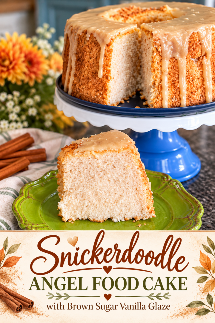 Snickerdoodle Angel Food Cake with Brown Sugar Glaze